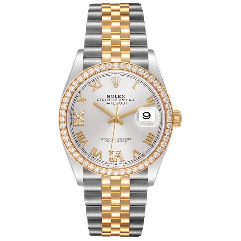 Datejust (Reference 126283). An unworn 36mm yellow gold stainless steel diamond-set automatic wristwatch with date.