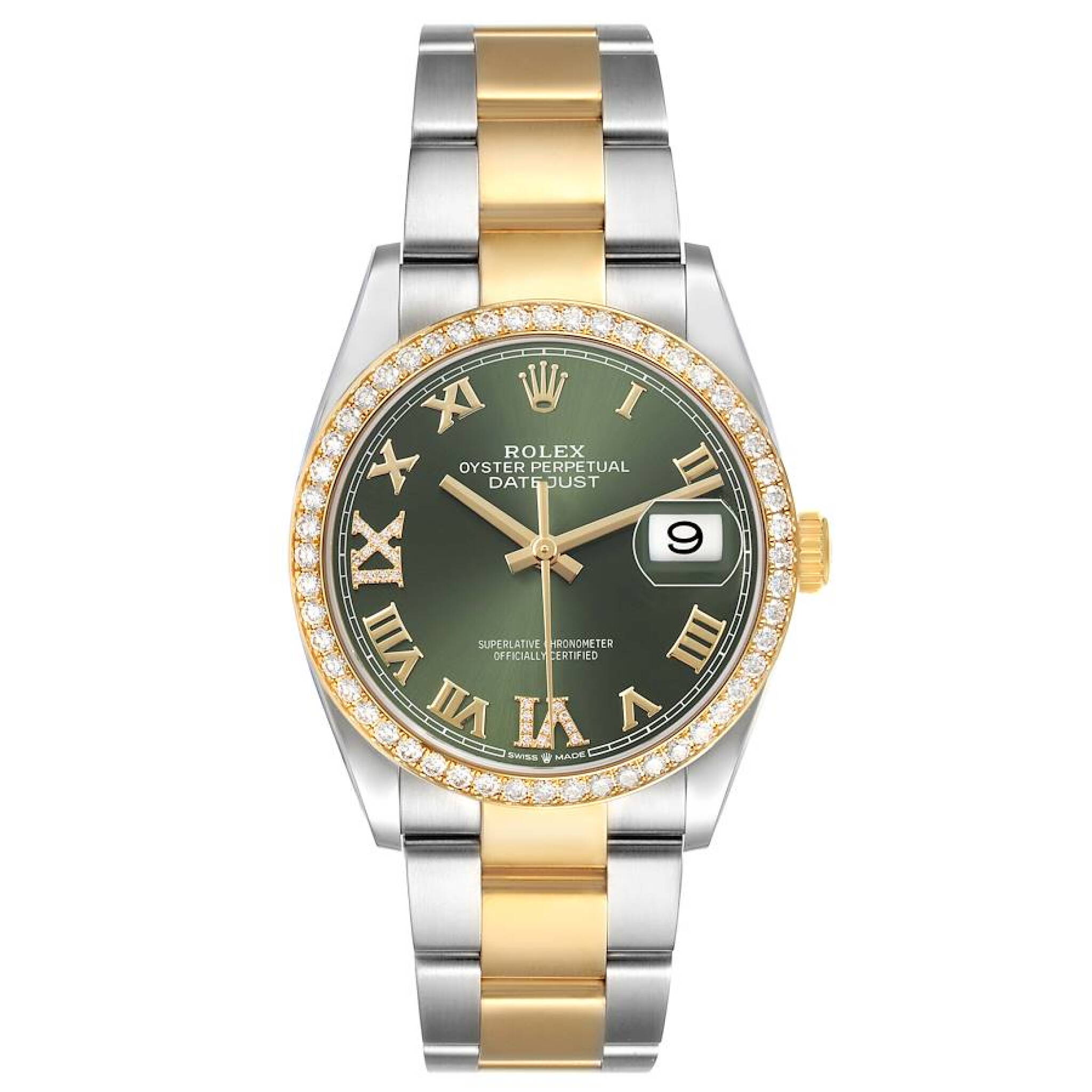Datejust (Reference 126283). A 36mm yellow gold stainless steel diamond-set automatic wristwatch with date. — view 1