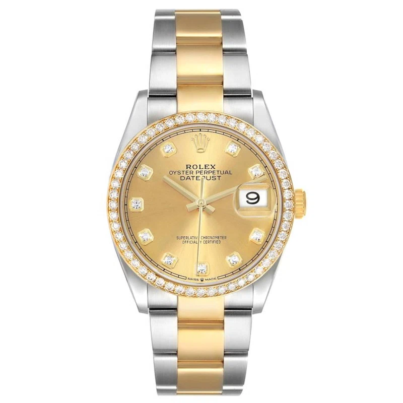 Datejust (Reference 126283RBR). A 36mm yellow gold stainless steel diamond-set automatic wristwatch with date. 2021