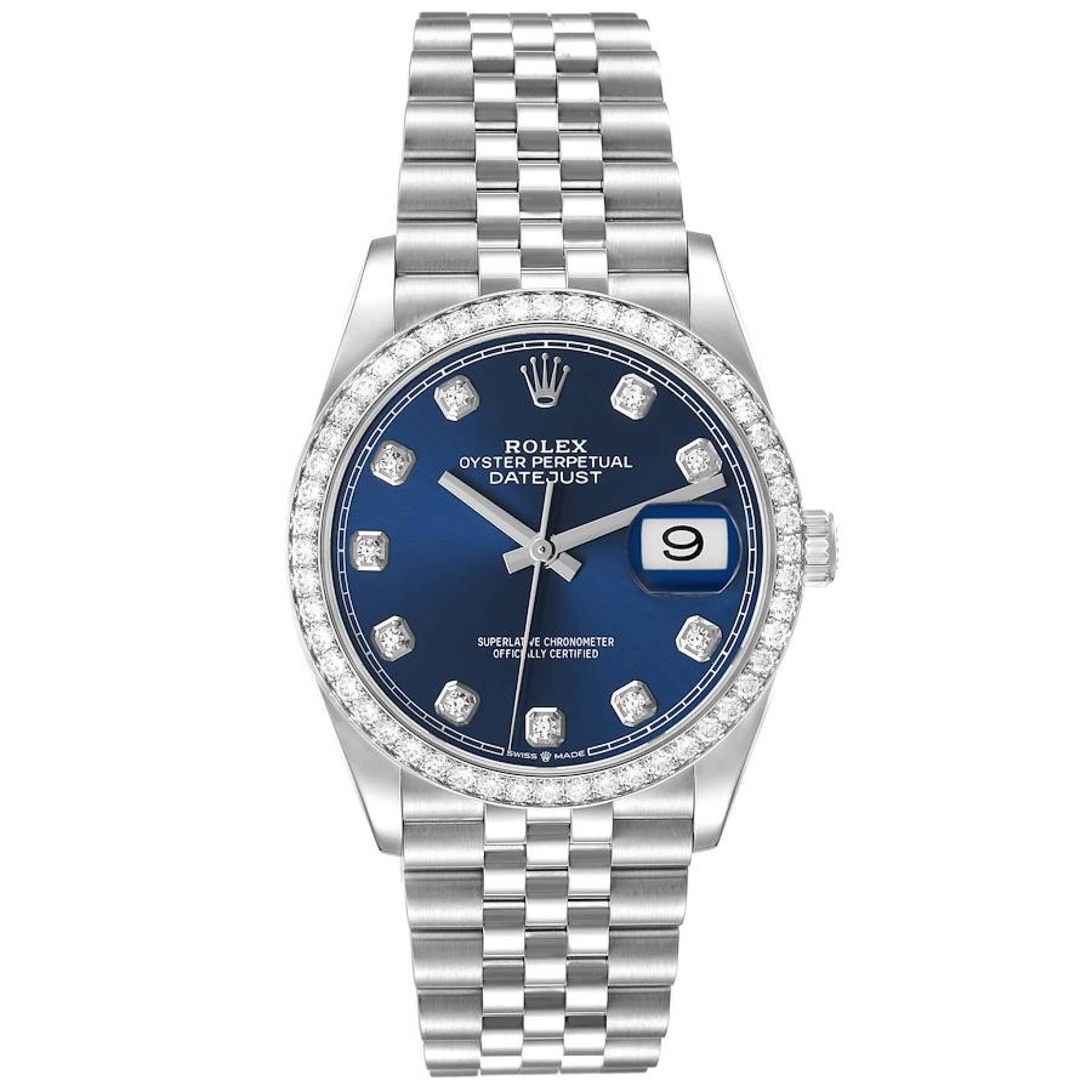 Datejust (Reference 126284RBR). A 36mm white gold stainless steel diamond-set automatic wristwatch with date. 2025 — view 1