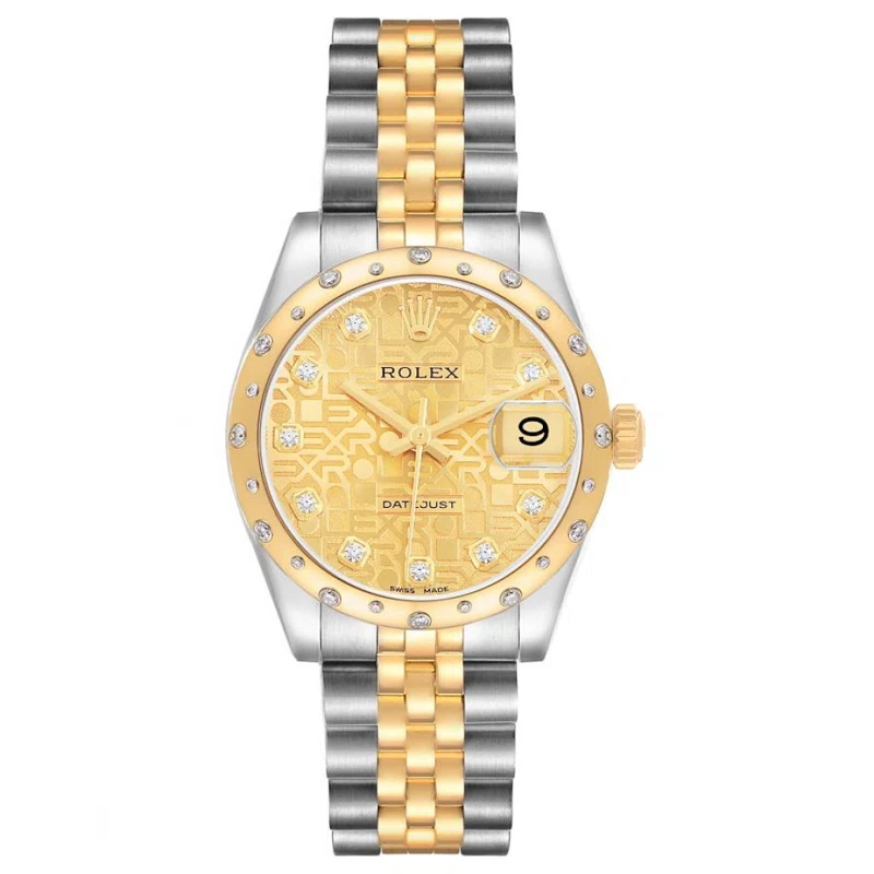 Datejust (Reference 178343). A 31mm yellow gold stainless steel diamond-set automatic wristwatch with date. 2012