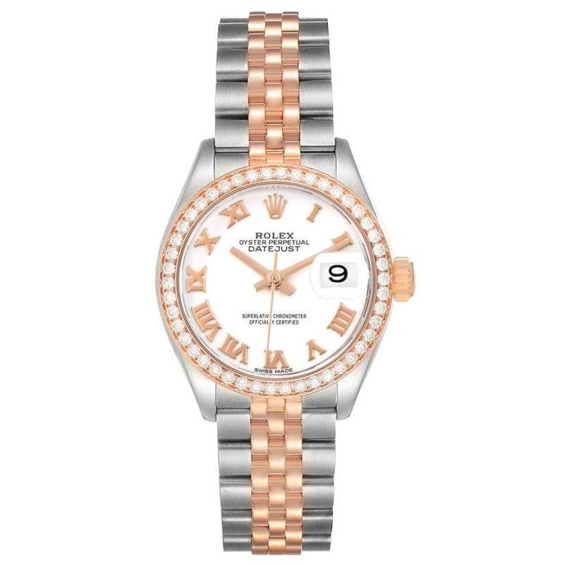 Datejust (Reference 279381). A 28mm rose gold stainless steel diamond-set automatic wristwatch with date.