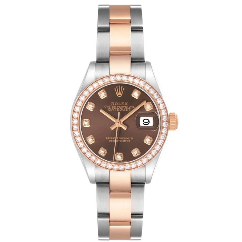 Datejust (Reference 279381). A 28mm rose gold stainless steel diamond-set automatic wristwatch with date.