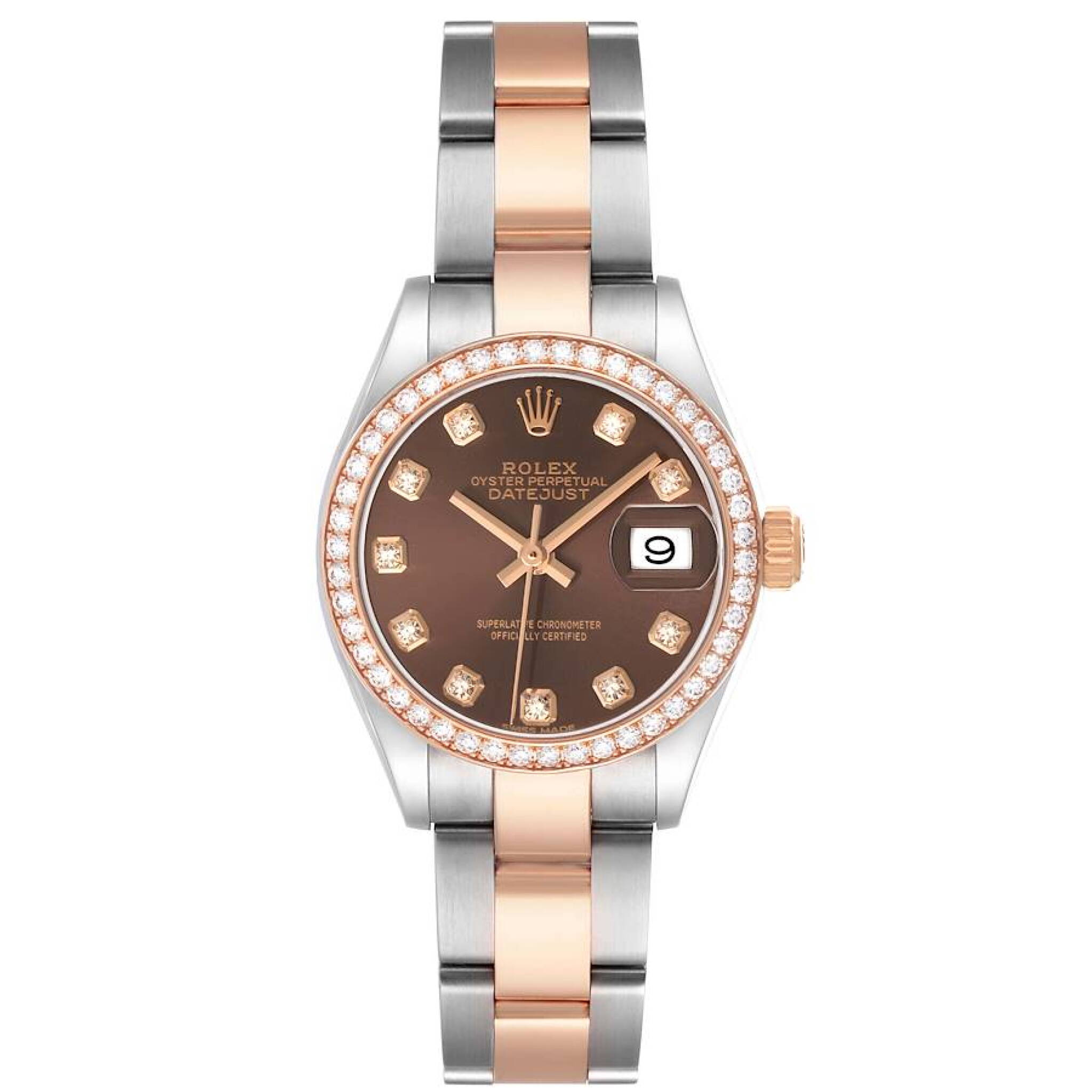 Datejust (Reference 279381). A 28mm rose gold stainless steel diamond-set automatic wristwatch with date. — view 1