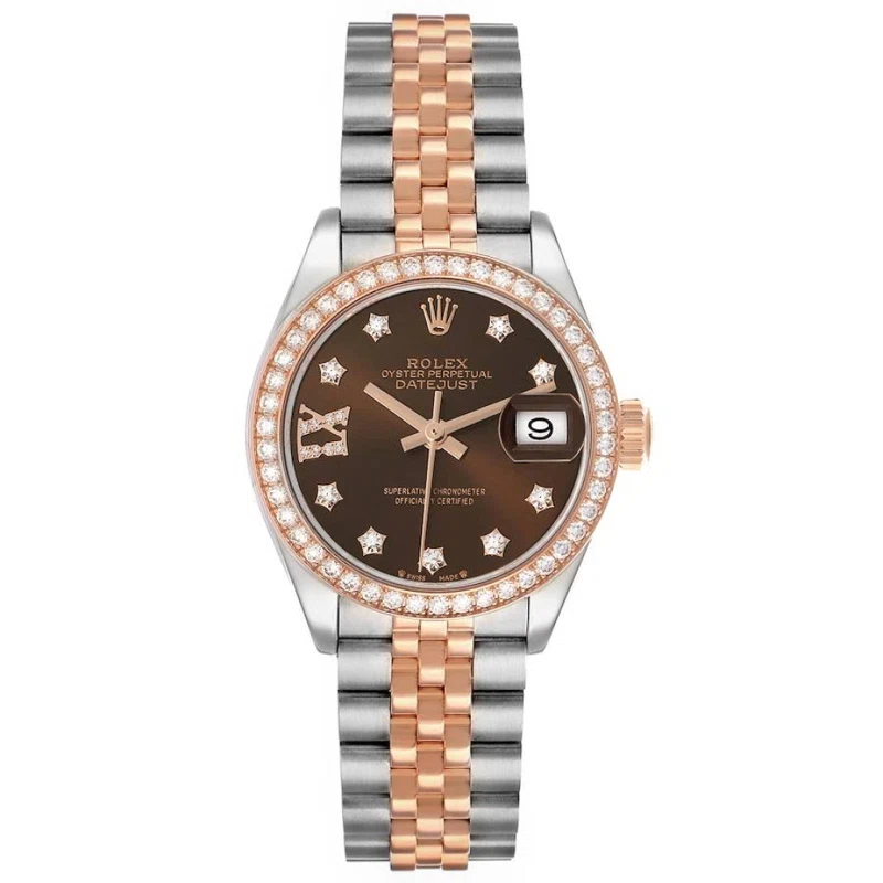 Datejust (Reference 279381). A 28mm rose gold stainless steel diamond-set automatic wristwatch with date.
