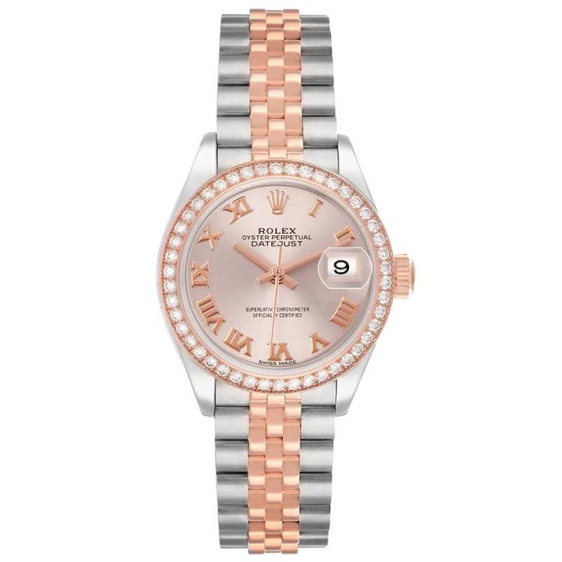 Datejust (Reference 279381RBR). A 28mm rose gold stainless steel diamond-set automatic wristwatch with date. 2018