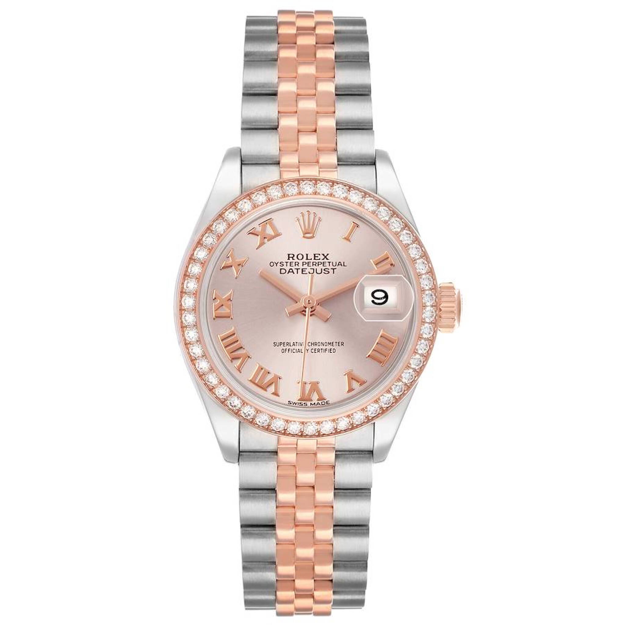 Datejust (Reference 279381RBR). A 28mm rose gold stainless steel diamond-set automatic wristwatch with date. 2018 — view 1