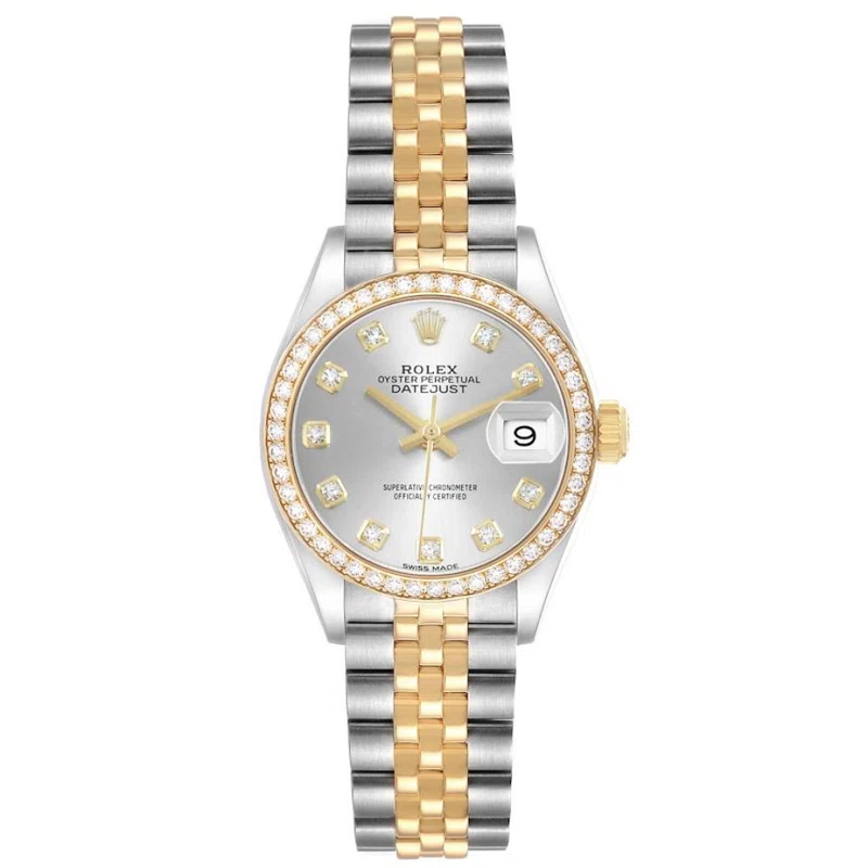 Datejust (Reference 279383). A 28mm yellow gold stainless steel diamond-set automatic wristwatch with date.