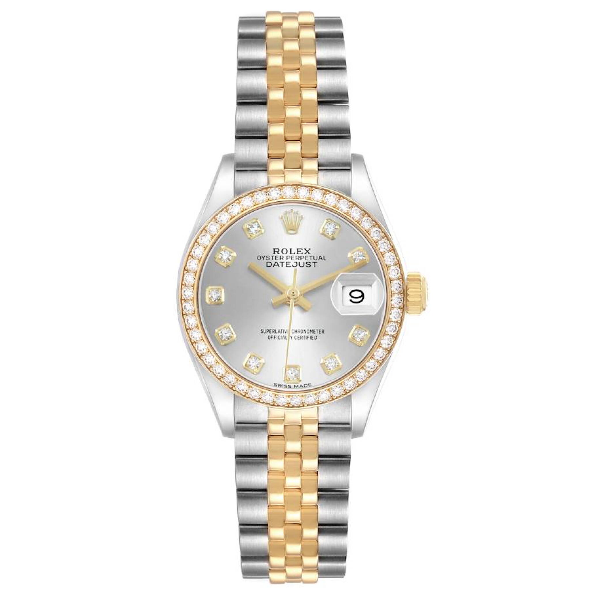 Datejust (Reference 279383). A 28mm yellow gold stainless steel diamond-set automatic wristwatch with date. — view 1
