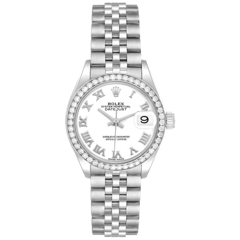Datejust (Reference 279384). A 28mm stainless steel white gold diamond-set automatic wristwatch with date.