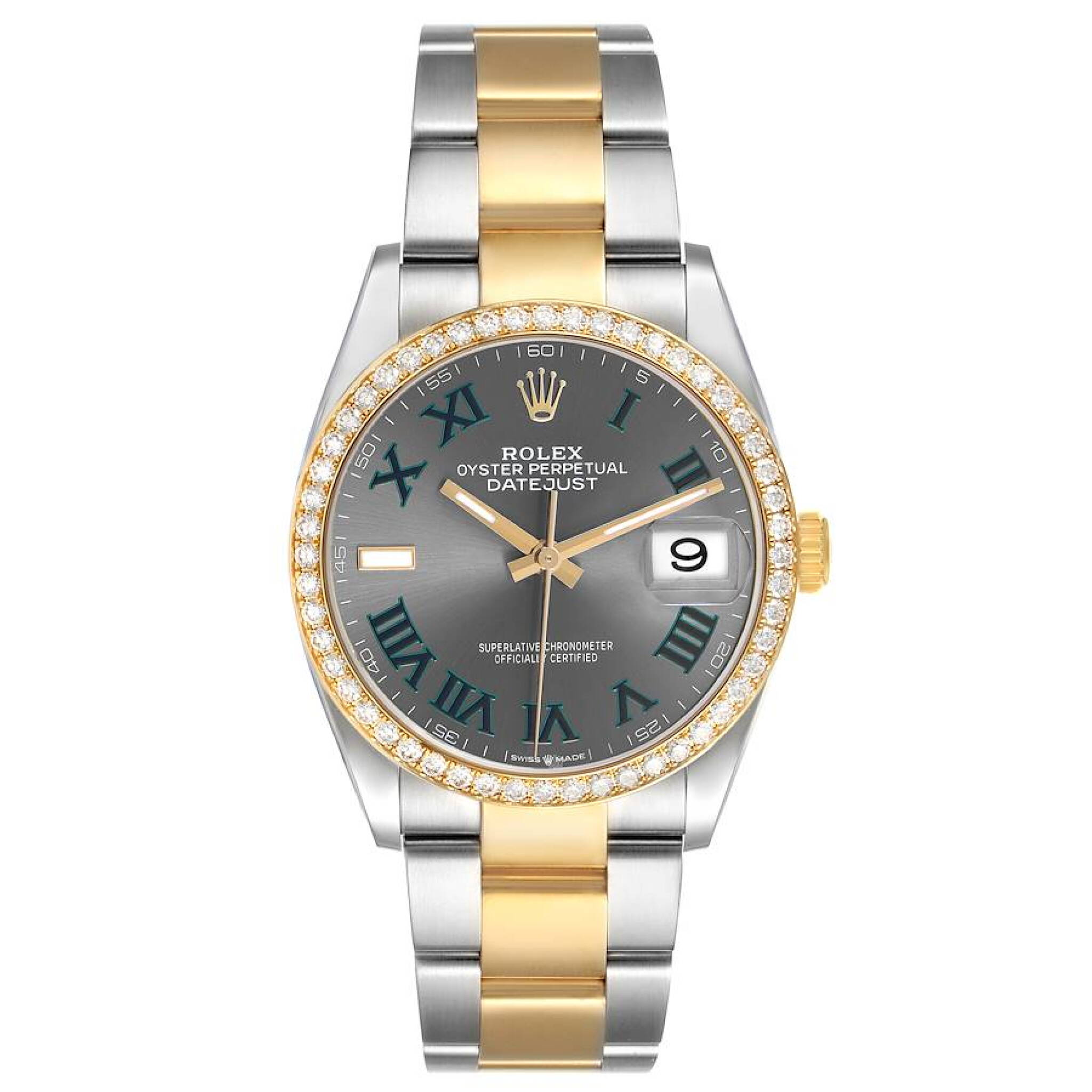 Datejust 'Wimbledon' (Reference 126283RBR). A 36mm yellow gold stainless steel automatic wristwatch with date. 2021 — view 1