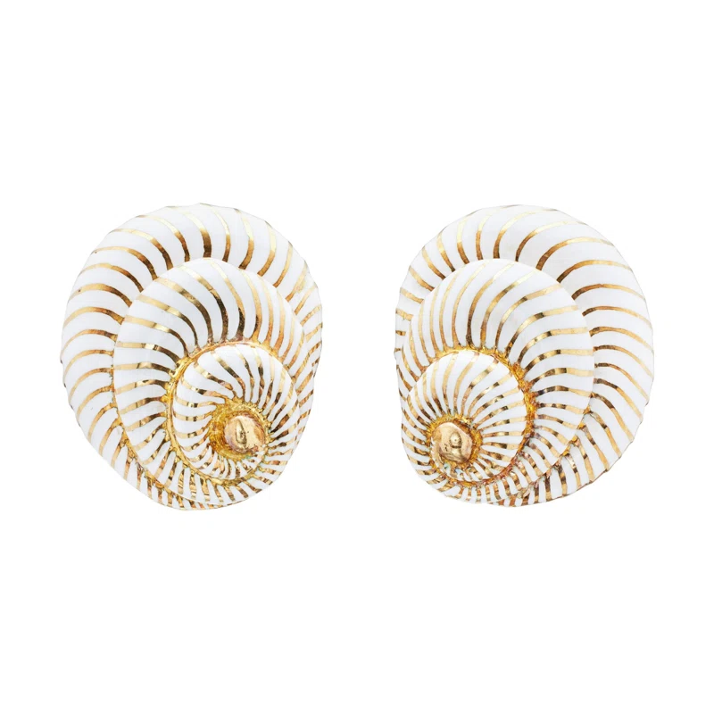 Gold and Enamel Shell Earclips