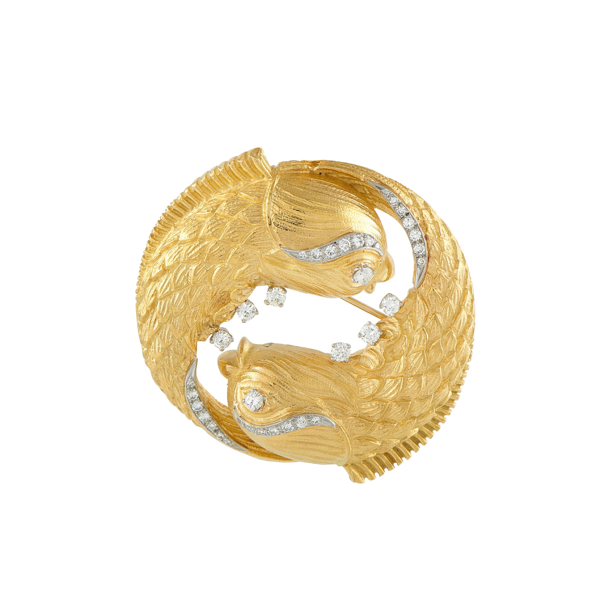 Vintage Gold, Platinum and Diamond Pisces Zodiac Convertible Pendant Brooch — view 1