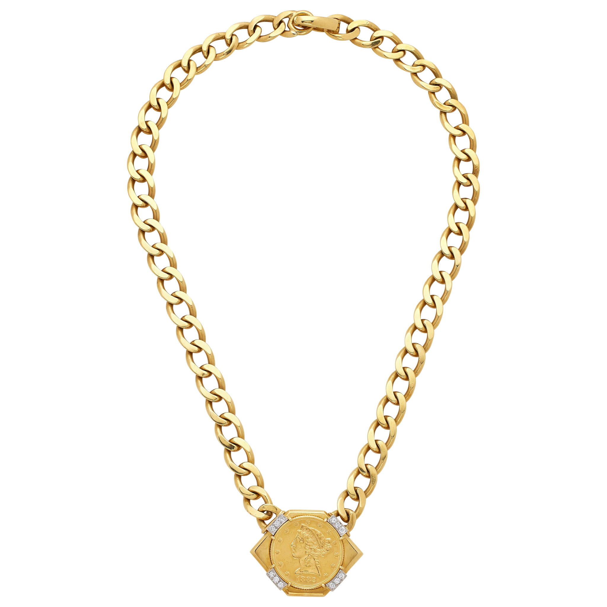 Gold, Platinum, Diamond and Liberty Head Coin Necklace — view 1