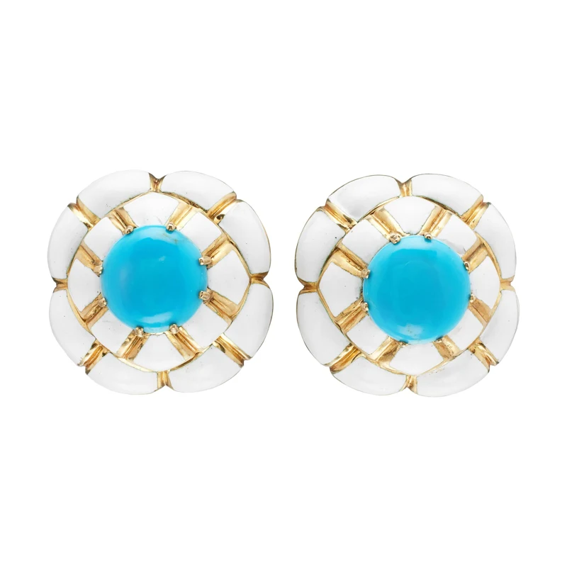 Gold, Turquoise and Enamel Earclips