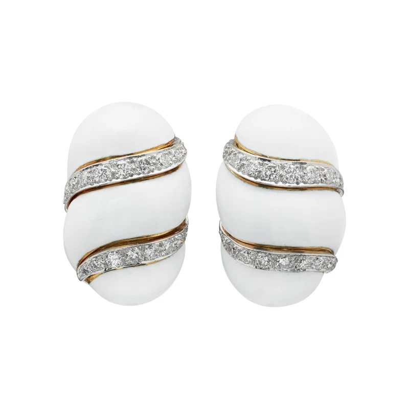 Platinum, Gold, Enamel and Diamond Earclips