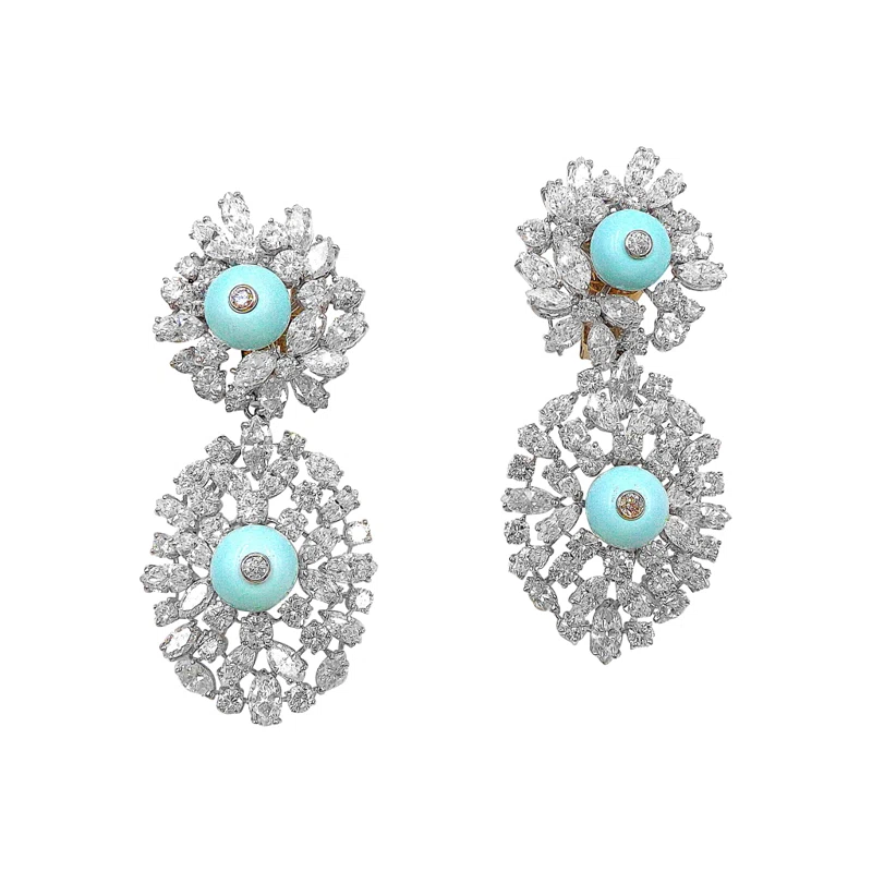 Platinum, Gold, Turquoise and Diamond Day & Night Earclips