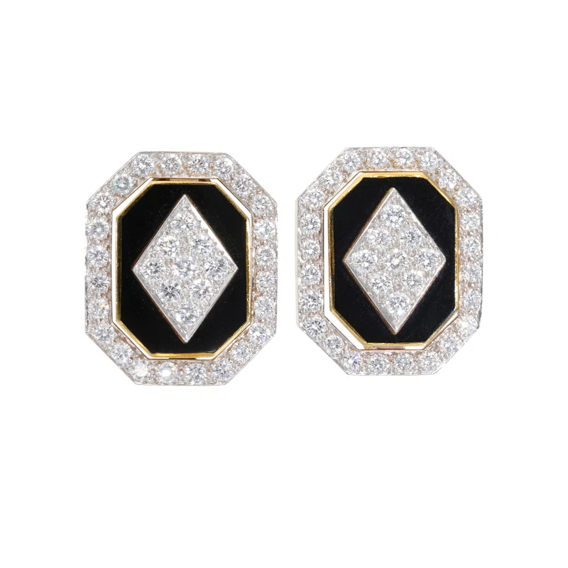 Platinum Topped Gold, Diamond and Enamel Earclips