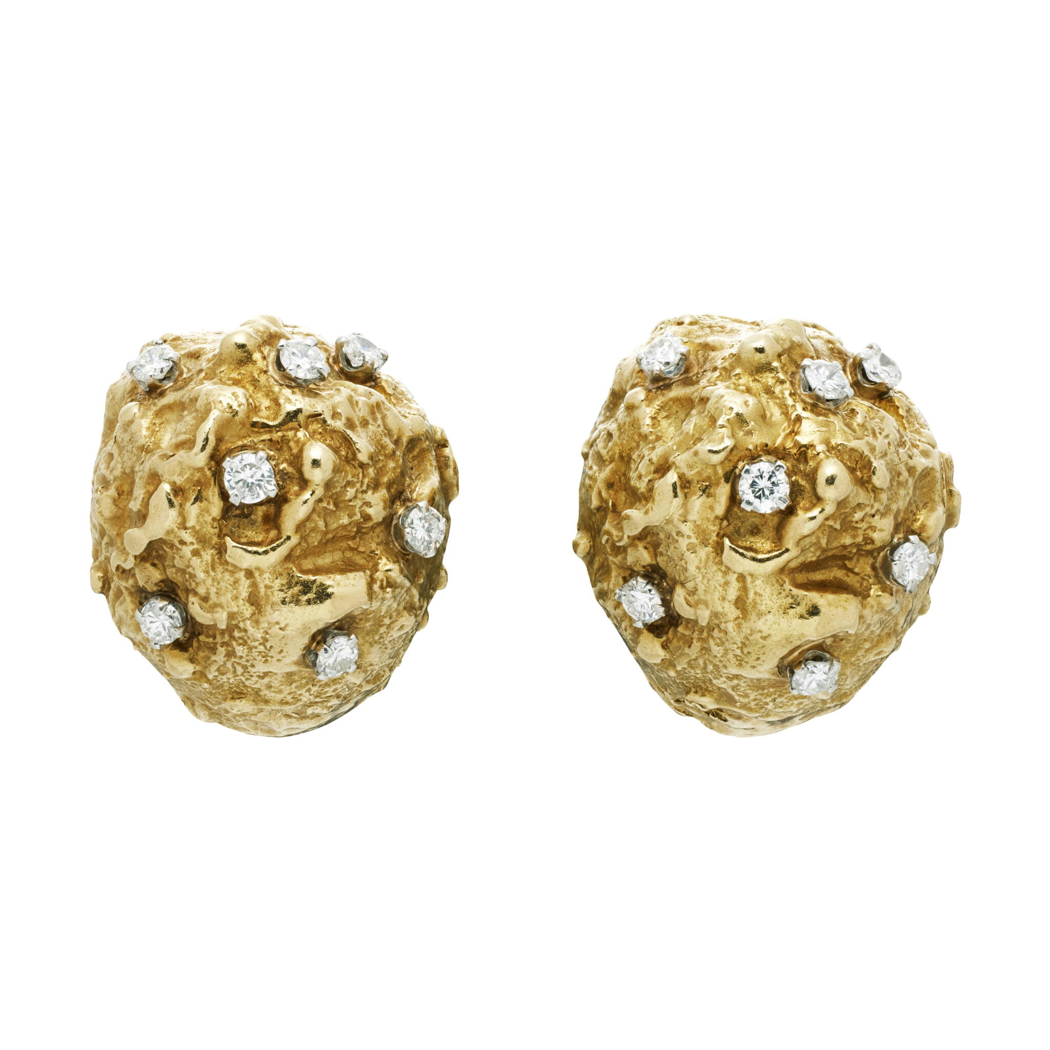 Vintage Gold and Diamond Bombé Earclips — view 1