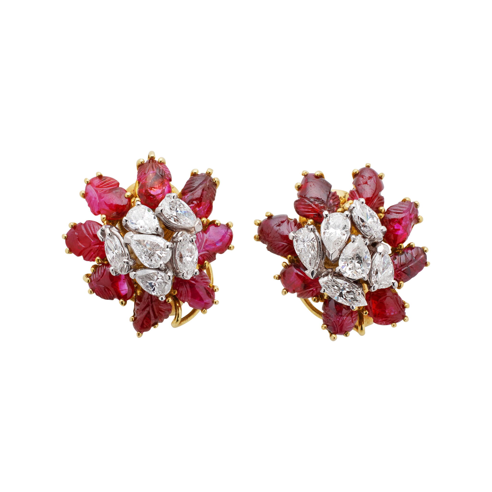 Vintage Gold, Ruby and Diamond Earclips — view 1