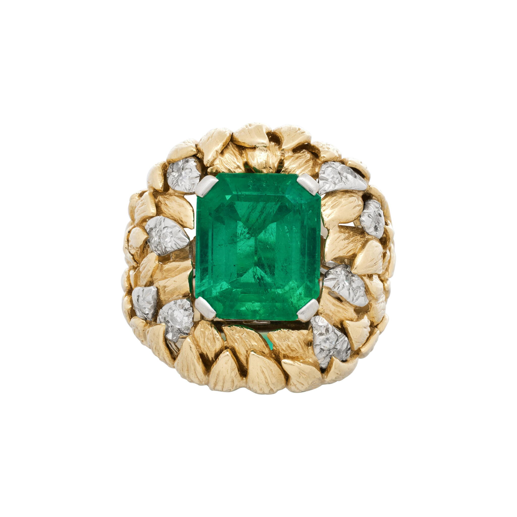 Vintage Platinum, Gold, 6.00ct Colombian Emerald and Diamond Convertible Ring — view 1