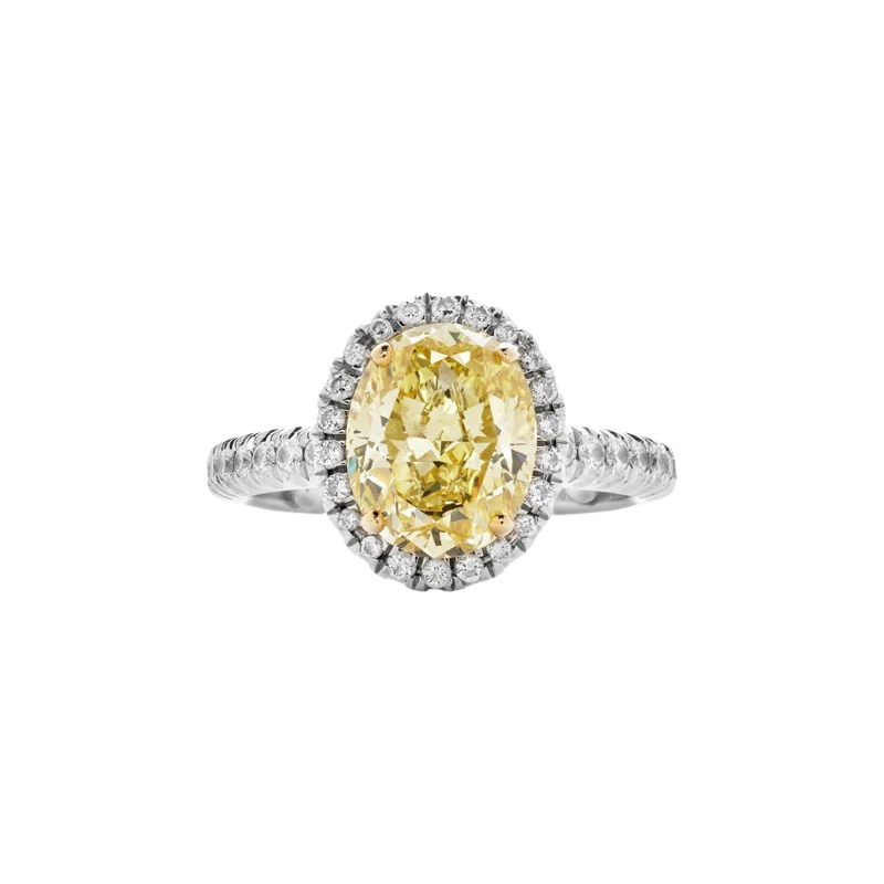 Platinum, Gold, 2.03ct Oval Cut Fancy Intense Yellow Diamond and Diamond Engagement Ring 