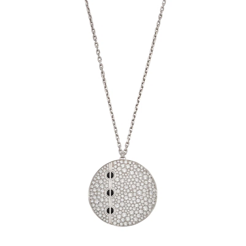 White Gold, Diamond and Black Ceramic 'Love' Pendent Necklace