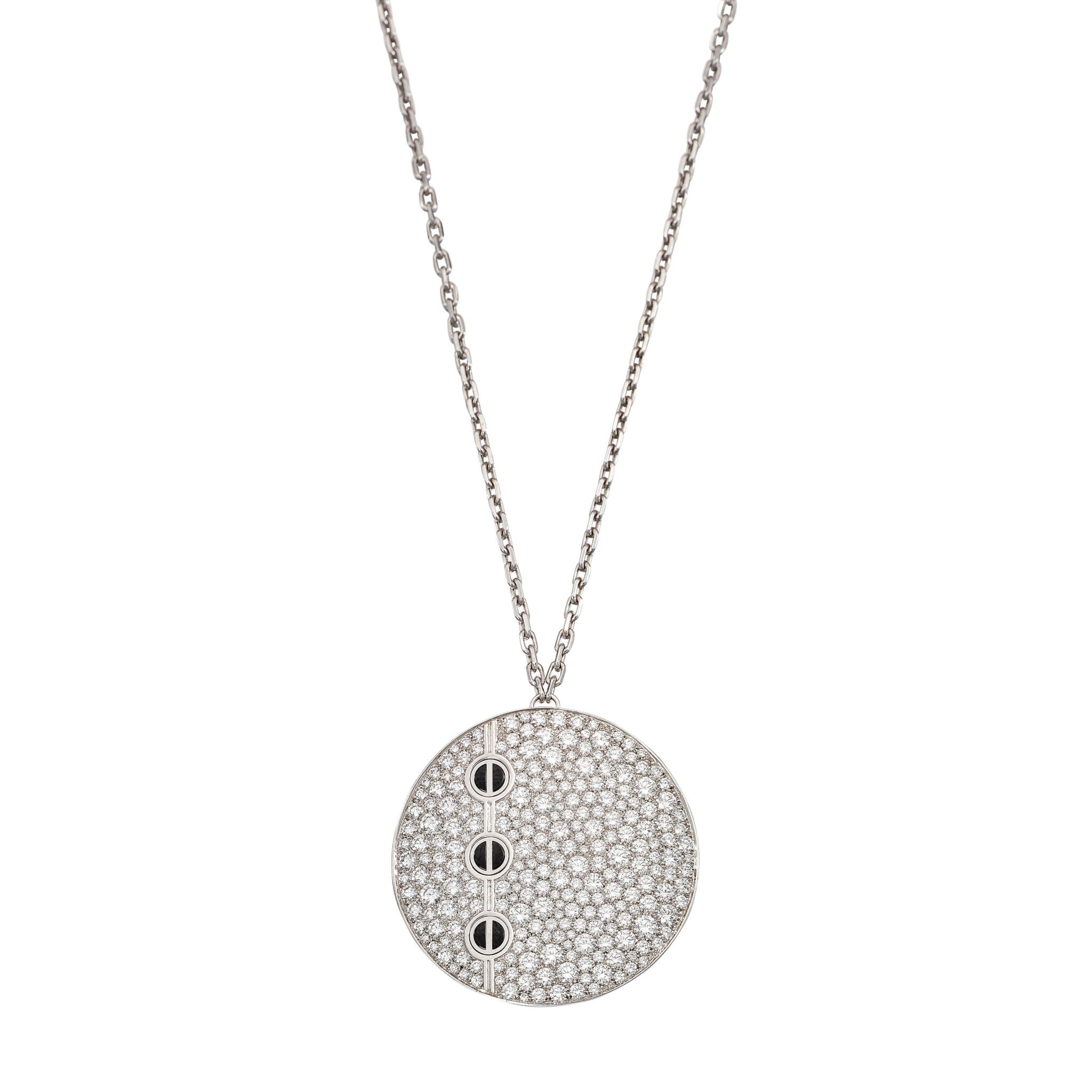 White Gold, Diamond and Black Ceramic 'Love' Pendent Necklace — view 1