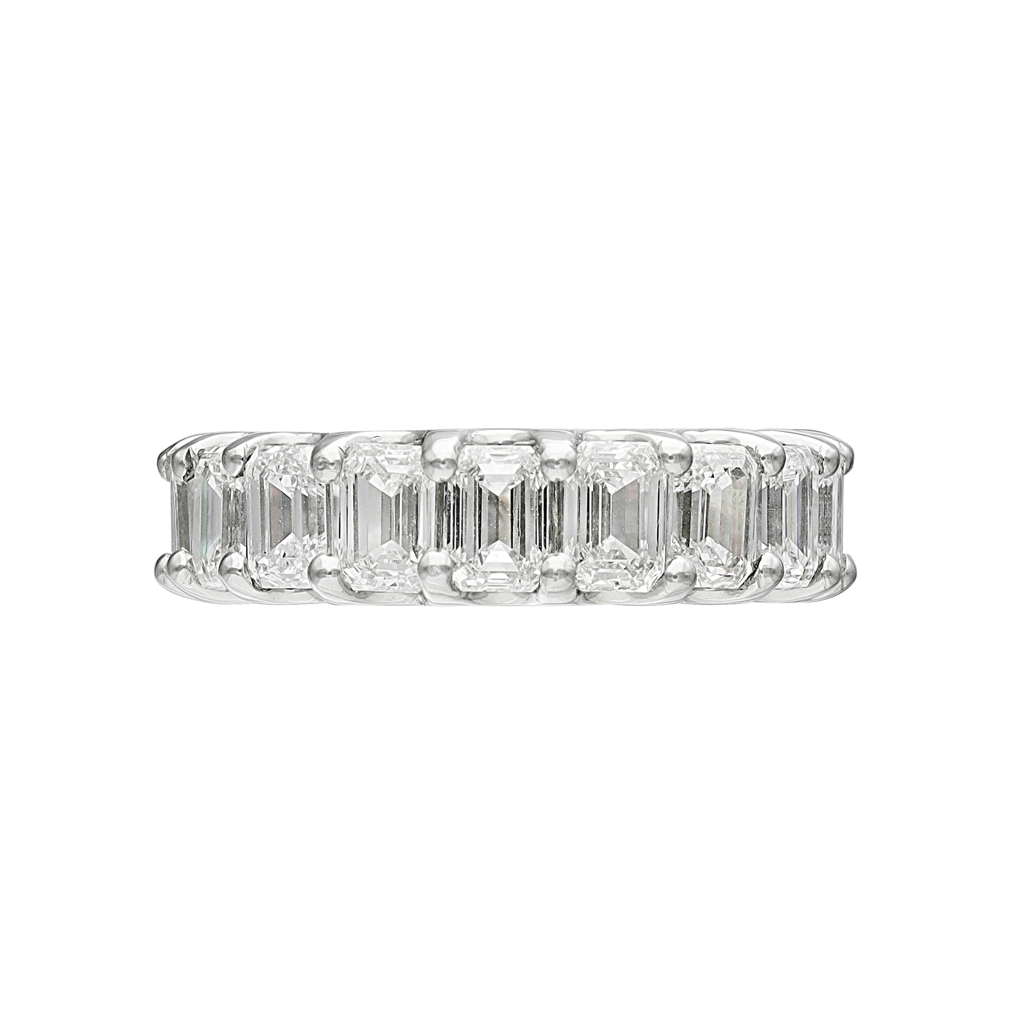 Platinum and 7.15ctw Emerald Cut Diamond Eternity Band Ring — view 1