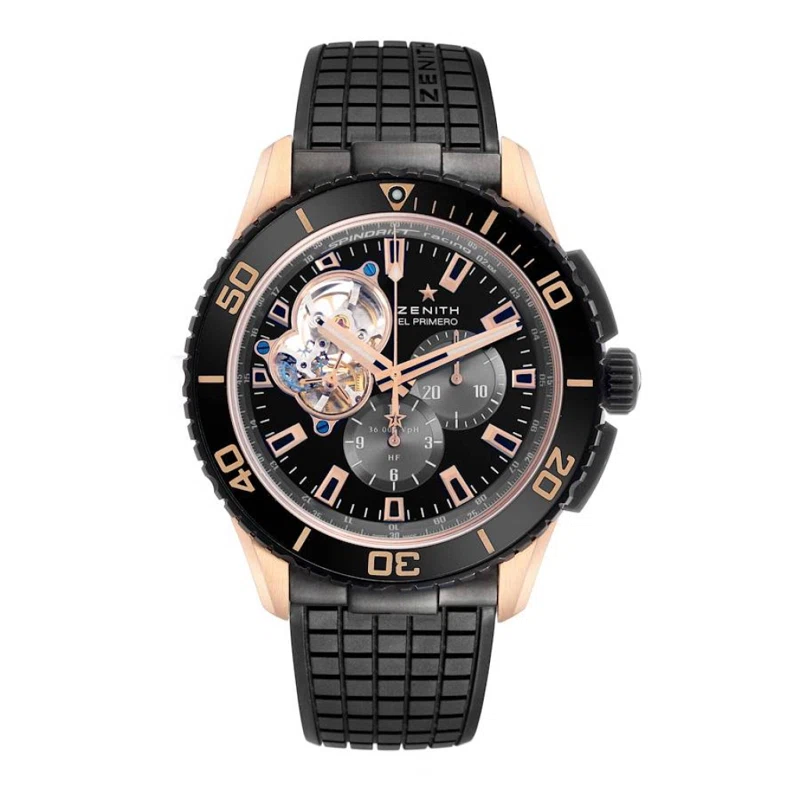 El Primero Stratos Spindrift (المرجع 86.2060.4061/21.R573). ساعة يد من الذهب الوردي والتيتانيوم الأسود بقطر 45mm، بحركة أوتوماتيكية، مع كرونوغراف. 2014