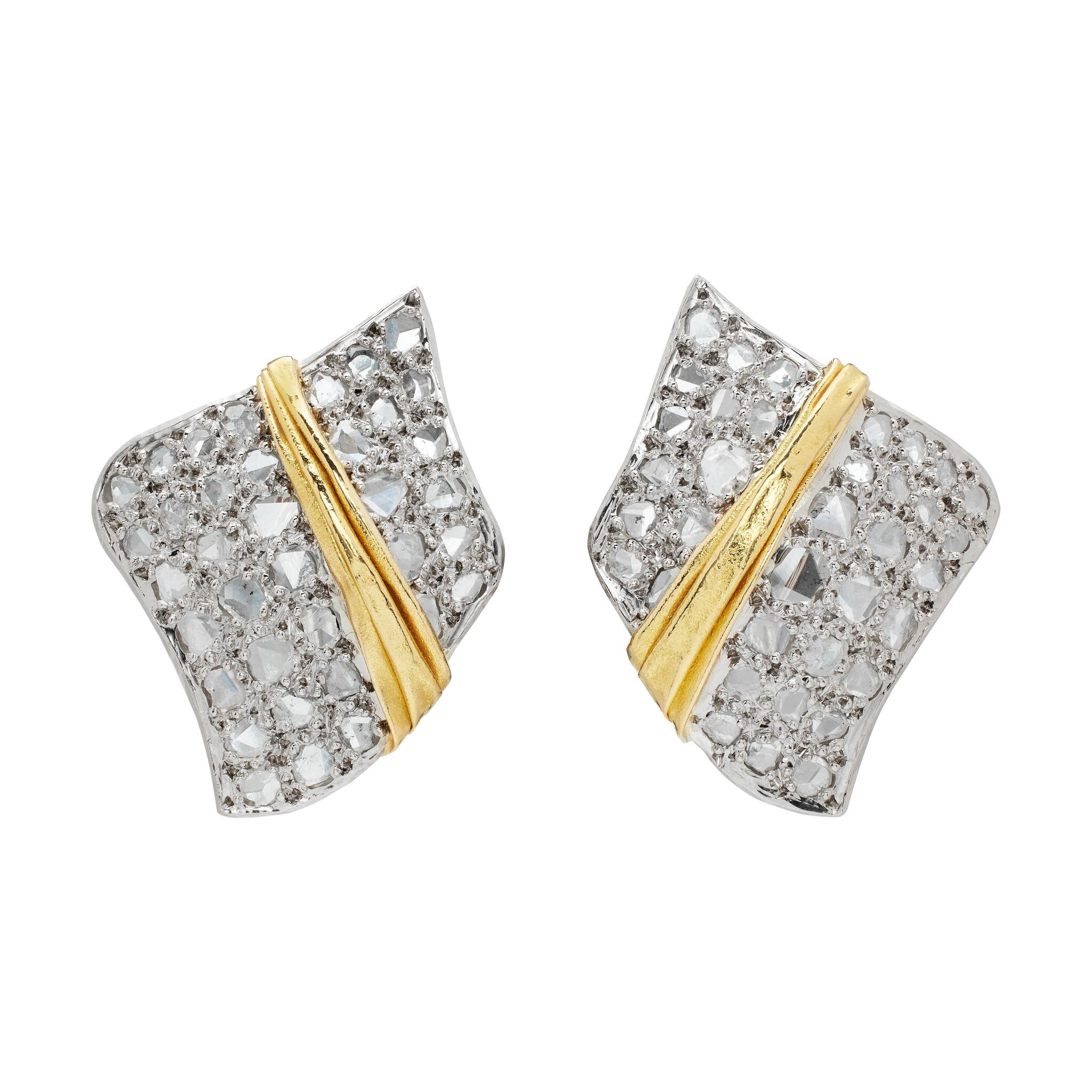 Gold, White Gold, and Diamond Earclips — view 1