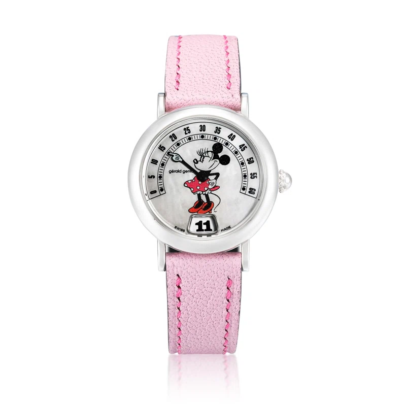 Fantasy Retro Minnie Mouse (Reference G.3622). A stainless steel jumping hour quartz wristwatch with retrograde minutes and mother-of-pearl dial. 1998