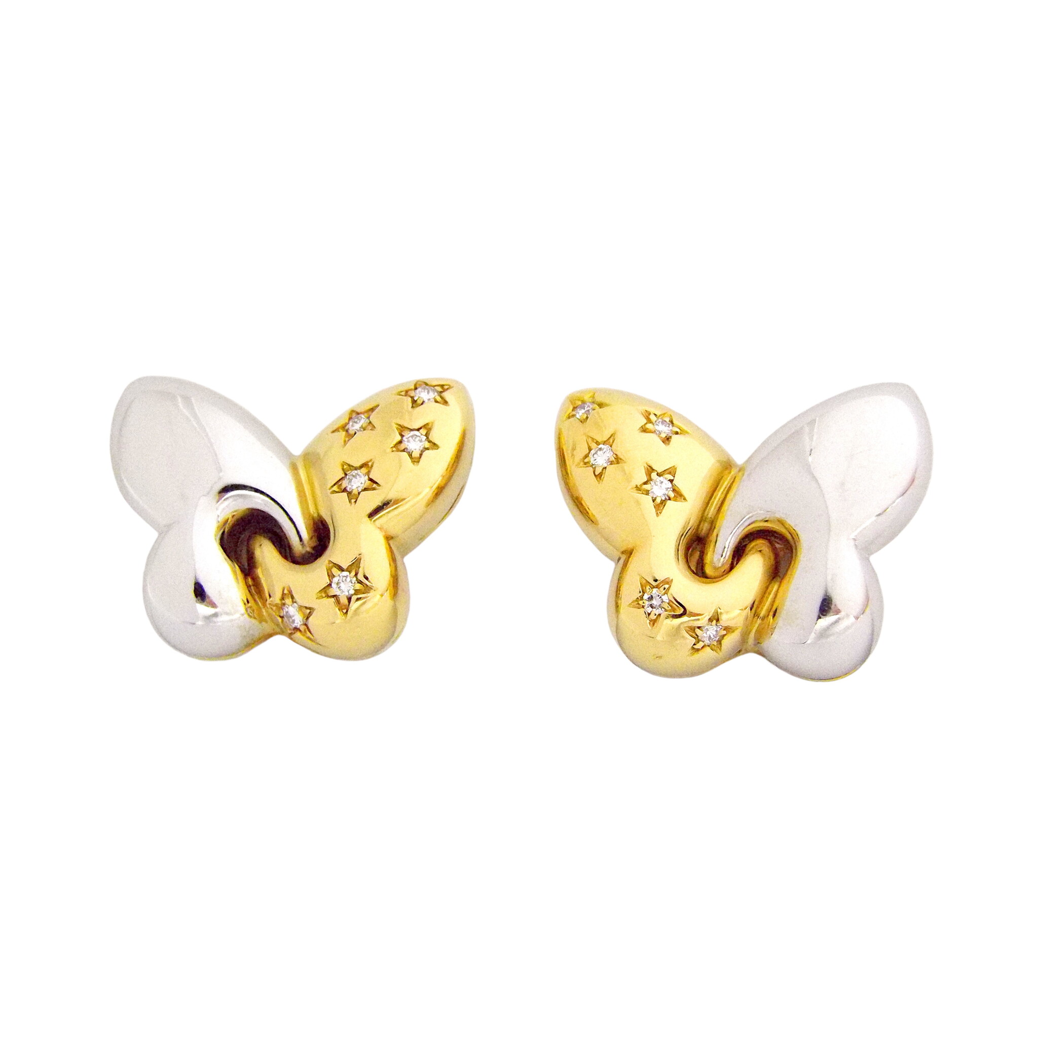Gold, White Gold and DIamond Farfalle Butterfly Earclips — view 1