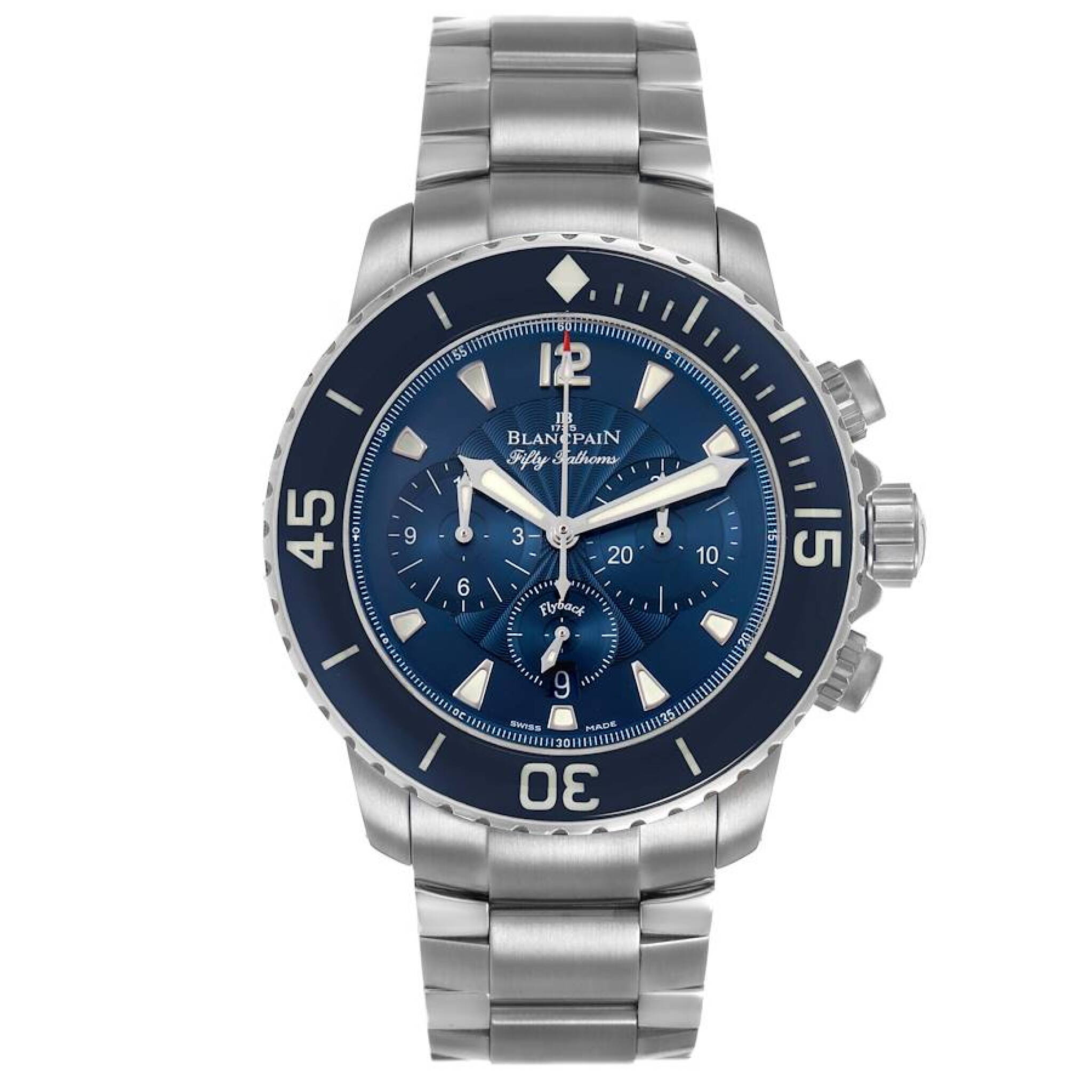 Fifty Fathoms (Reference 5085FB-1140-71B). A 45mm stainless steel automatic wristwatch with date and flyback chronograph. 2018 — view 1