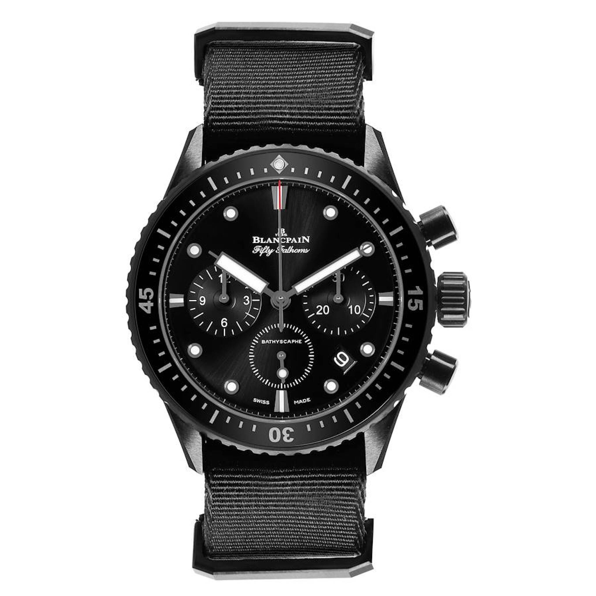 Fifty Fathoms (Reference 5200-0130-NABA). A 43mm black ceramic automatic wristwatch with date and chronograph. 2021 — view 1