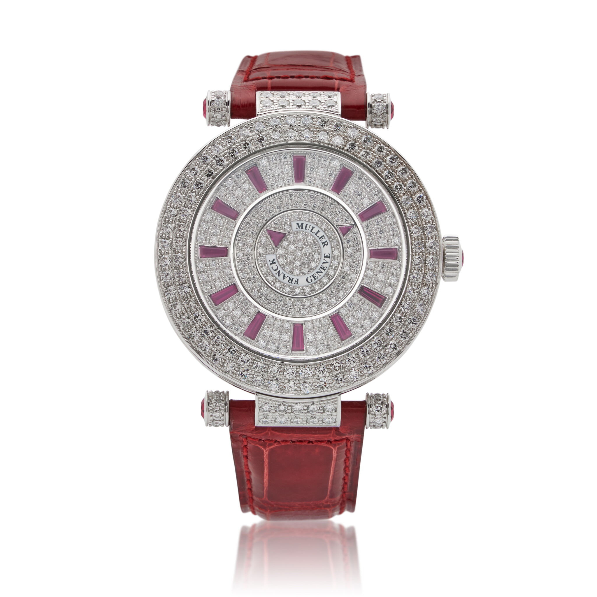 Double Mystery (Reference 42 DM D 2R CD). A 42mm white gold diamond ruby-set automatic wristwatch. — view 1