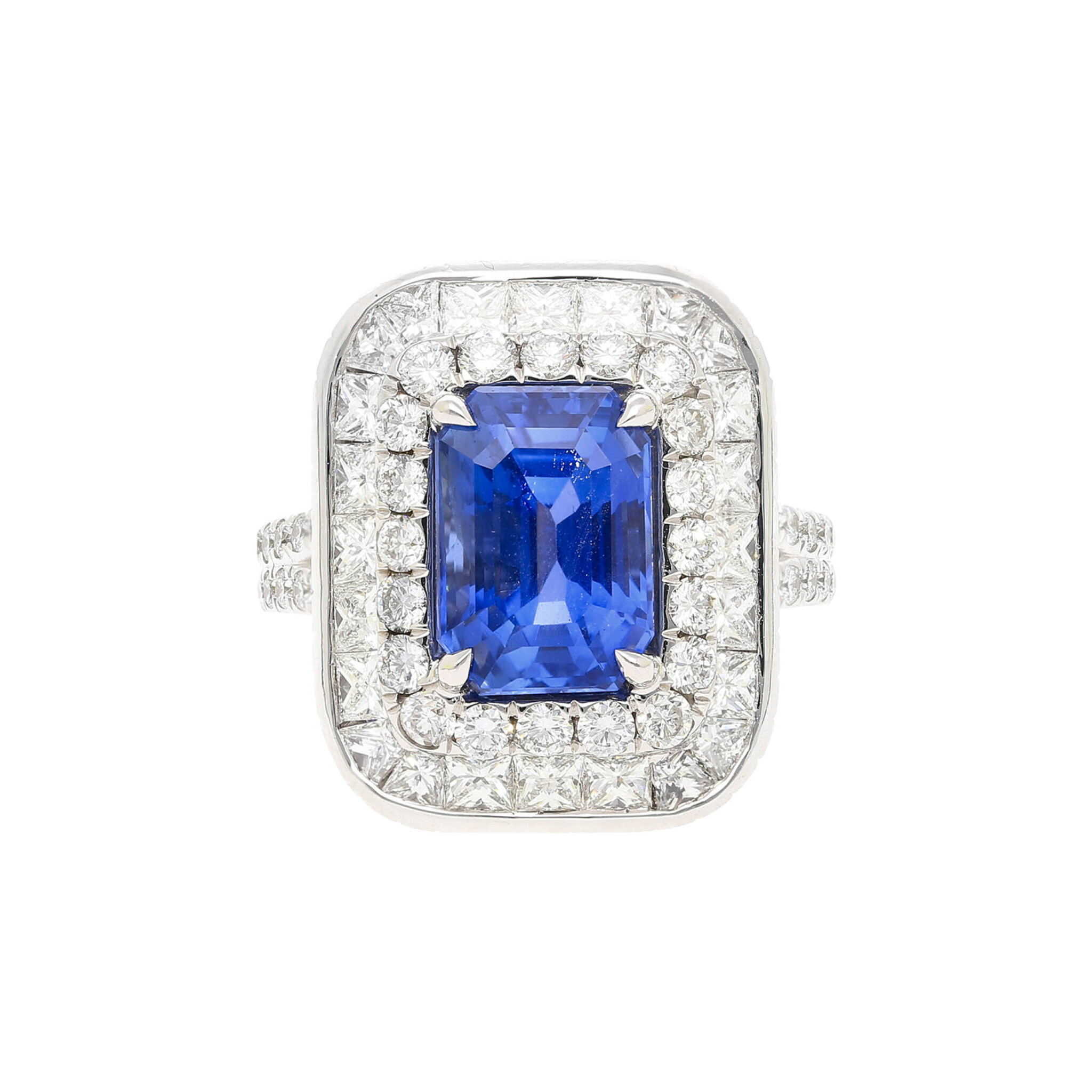 White Gold, 6.26ct Burmese Sapphire and Diamond Ring — view 1