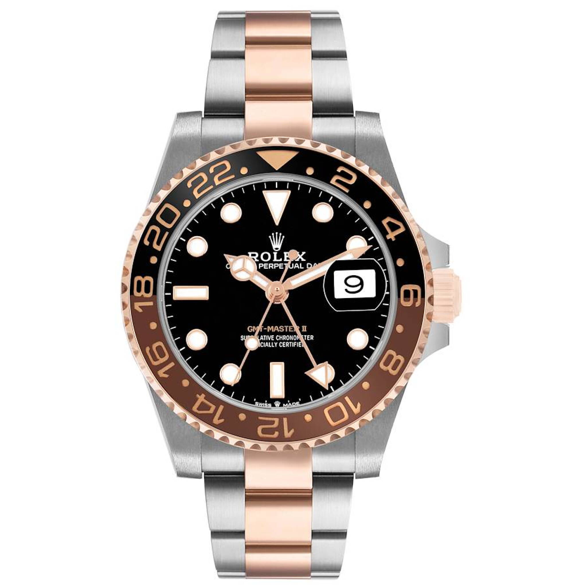 GMT-Master II 'Root Beer' (Reference 126711CHNR). A 40mm rose gold stainless steel automatic wristwatch with date and dual time. 2021 — view 1