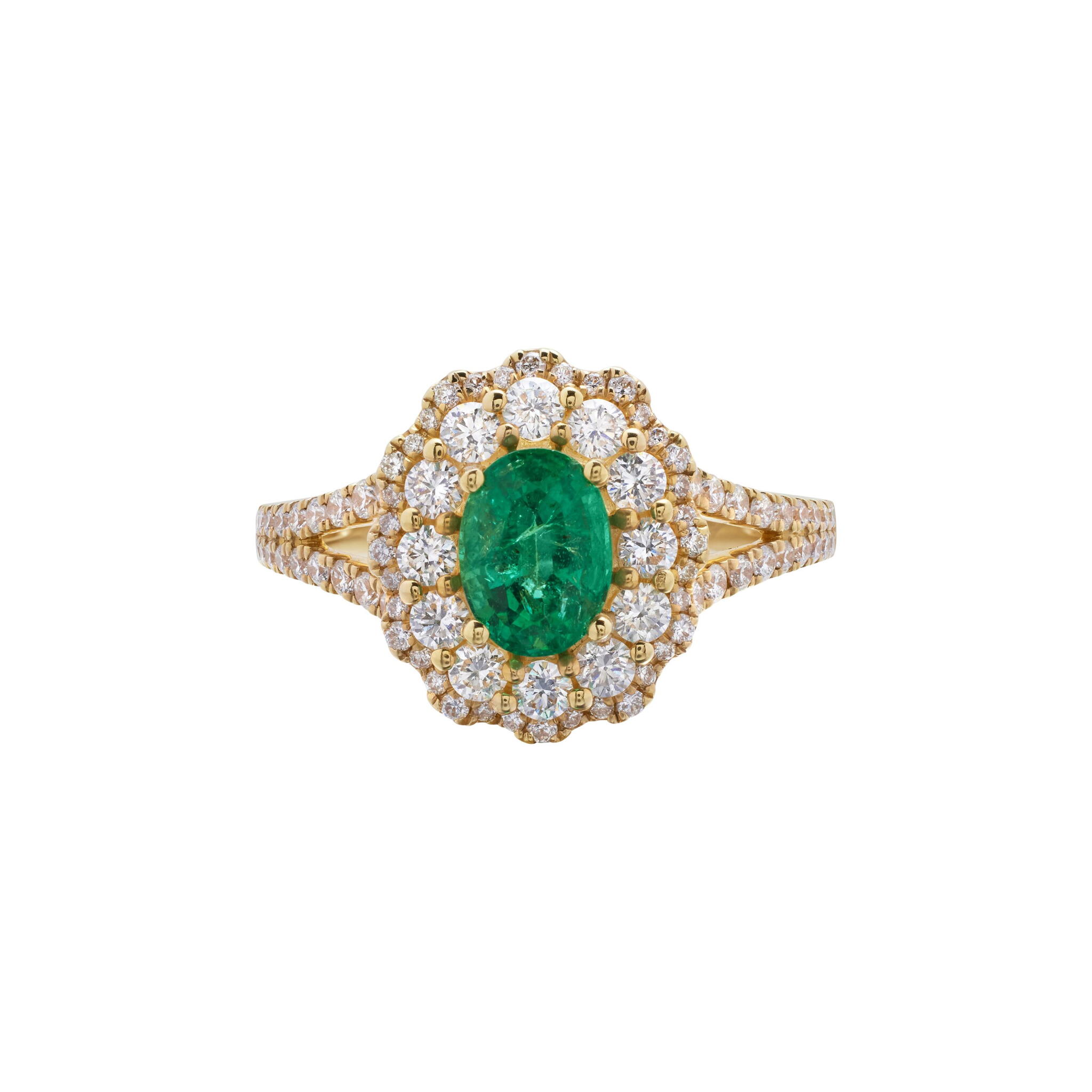 Gold, 0.85ct Emerald and Diamond Ring  — view 1
