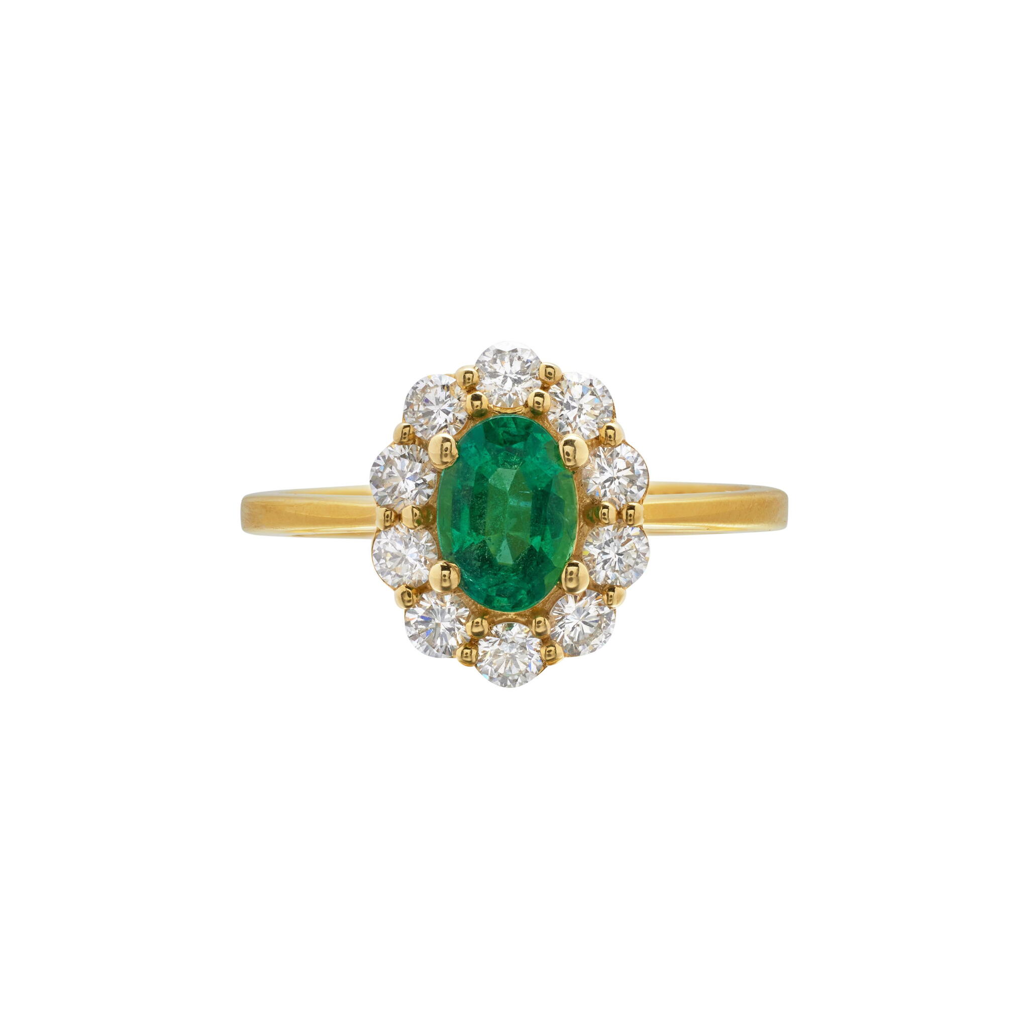 Gold, 0.65ct Emerald and Diamond Ring  — view 1