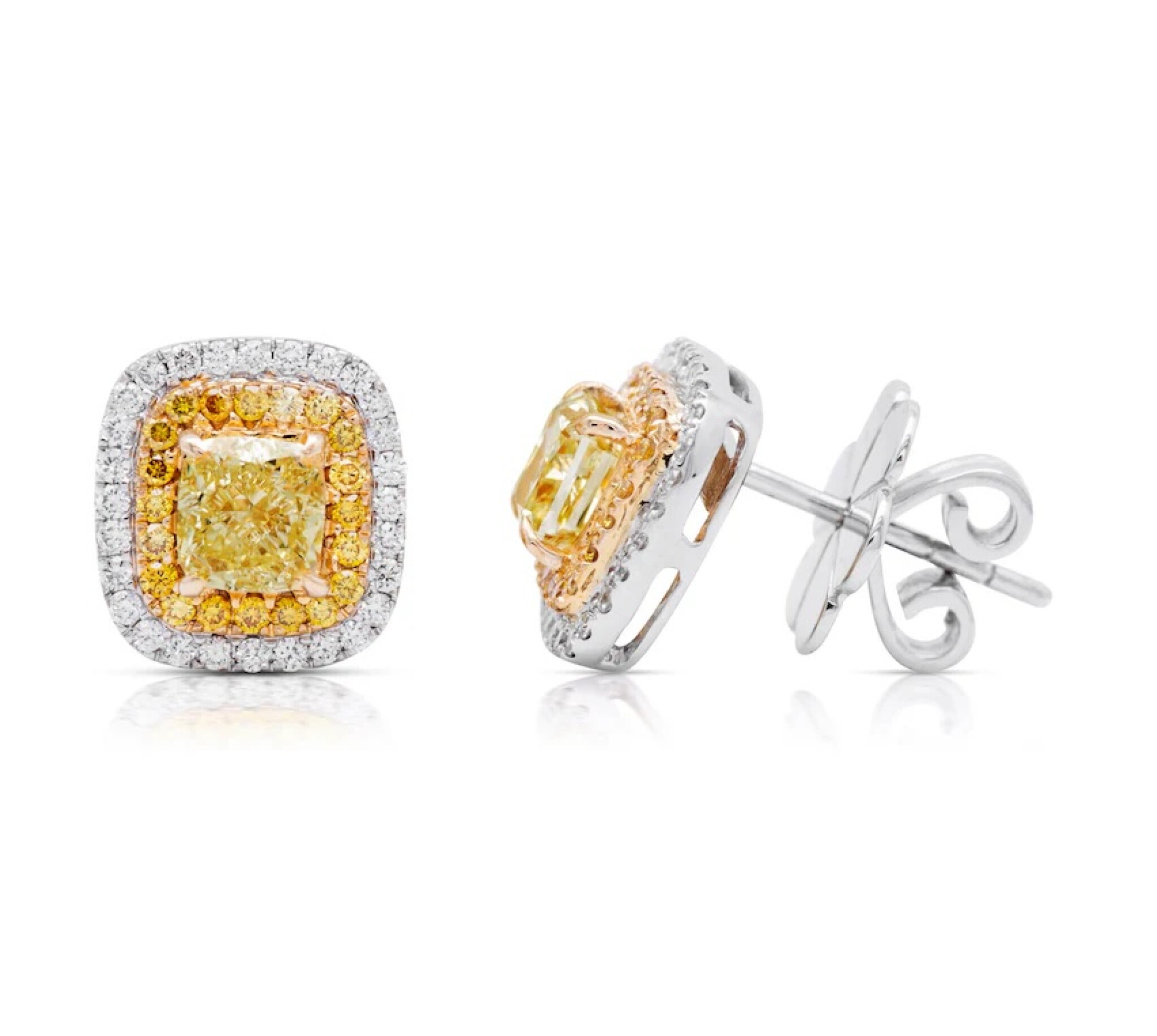 Gold, 1.40ctw Yellow Diamond and Diamond Stud Earrings — view 1