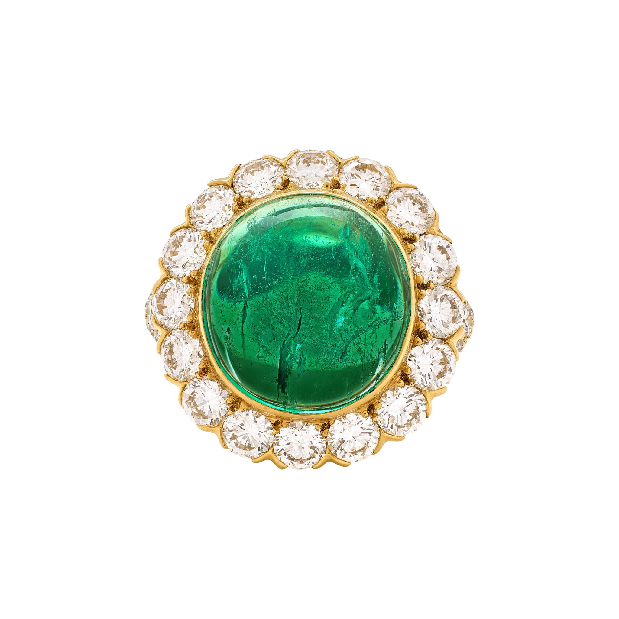 Vintage Gold, 12.60ct Colombian Emerald and Diamond Ring — view 1