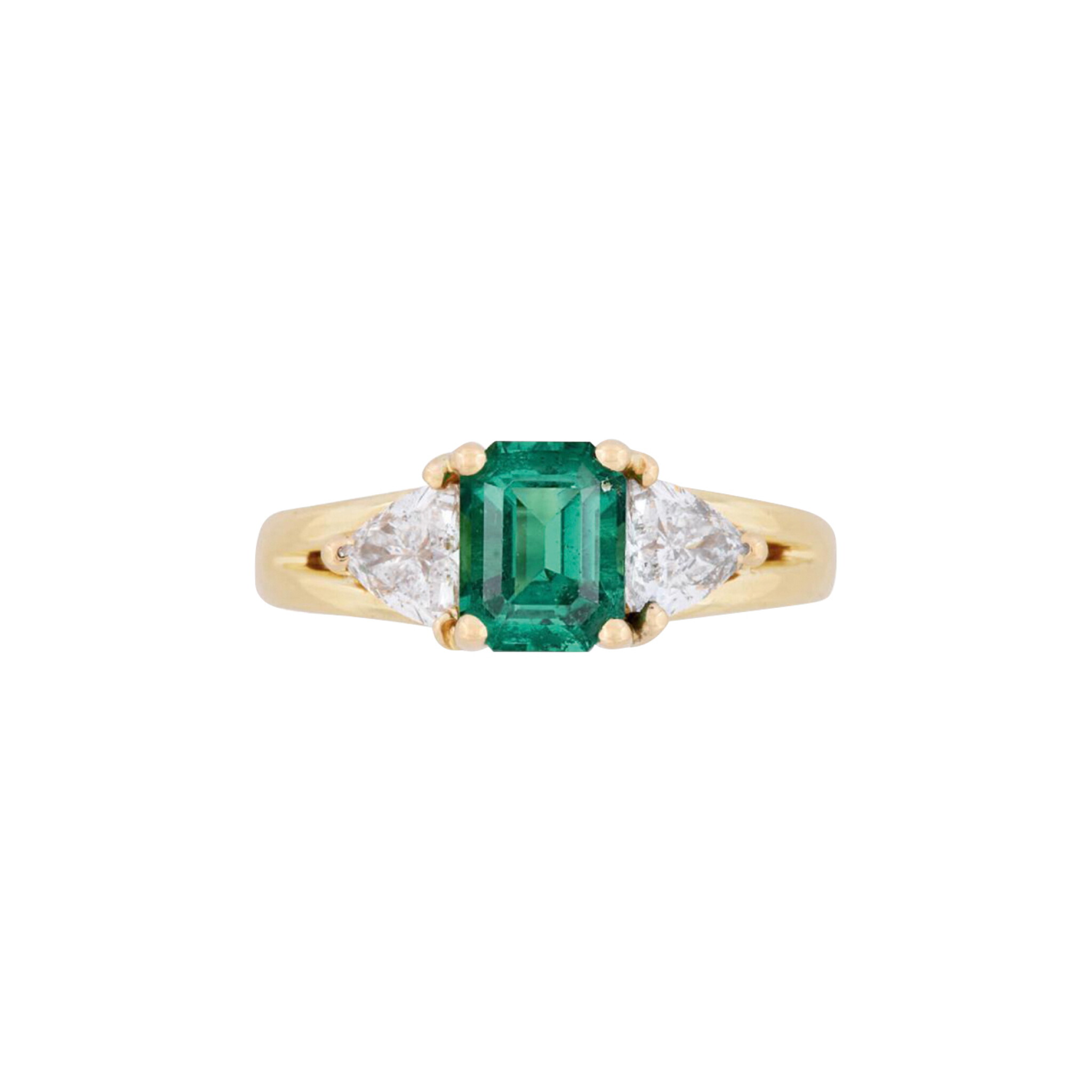Gold, 1.30ct Zambian Emerald and Diamond Ring  — view 1