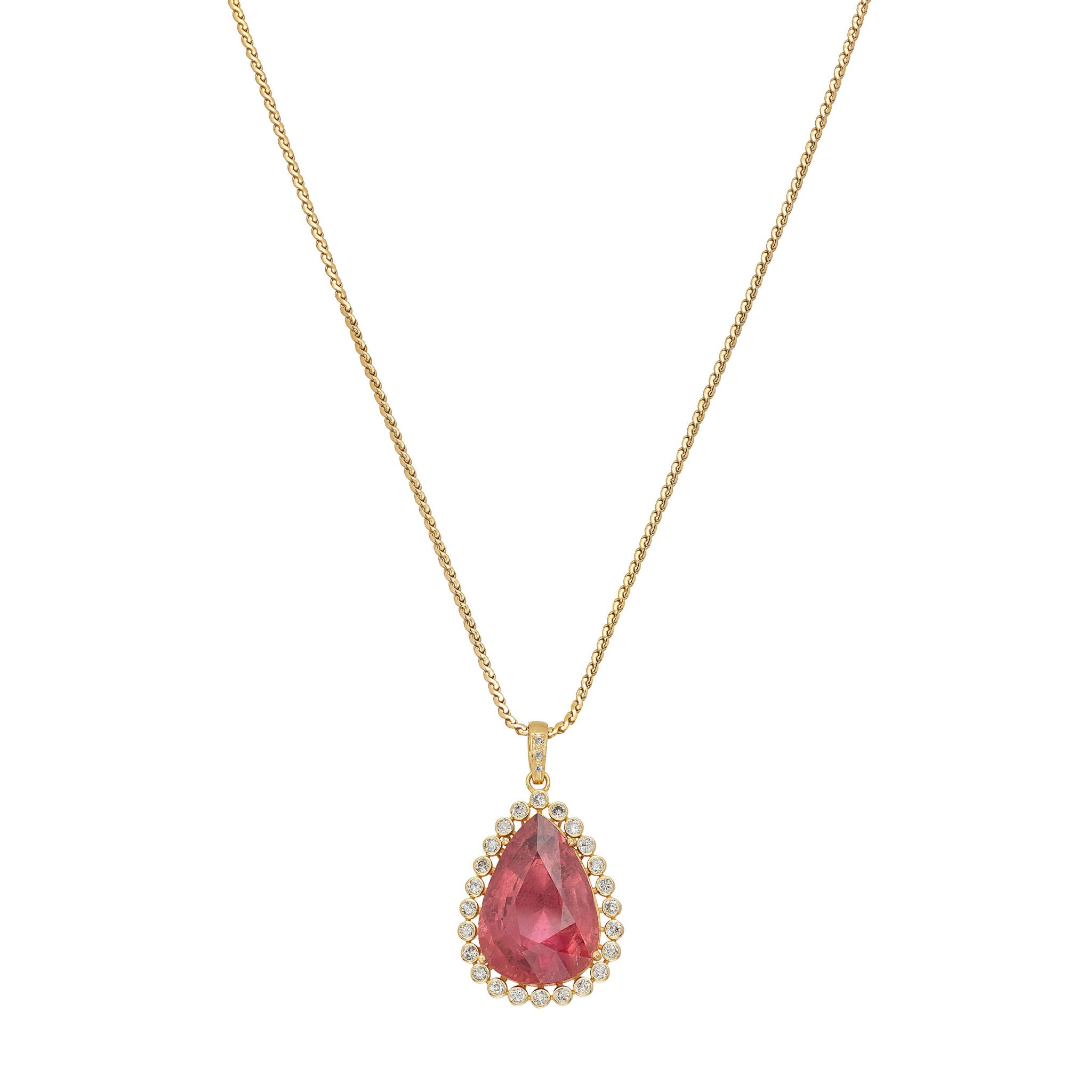 Gold, 16.25ct Tourmaline and Diamond Pendant Necklace — view 1