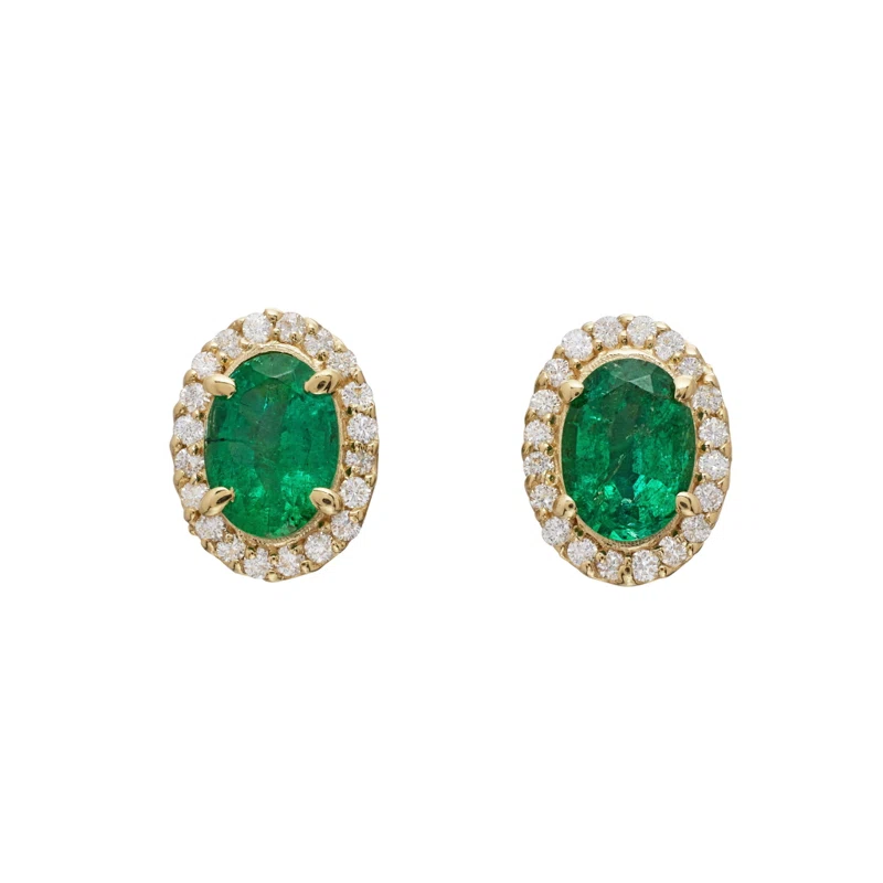 Gold, 2.05ctw Emerald and Diamond Stud Earrings