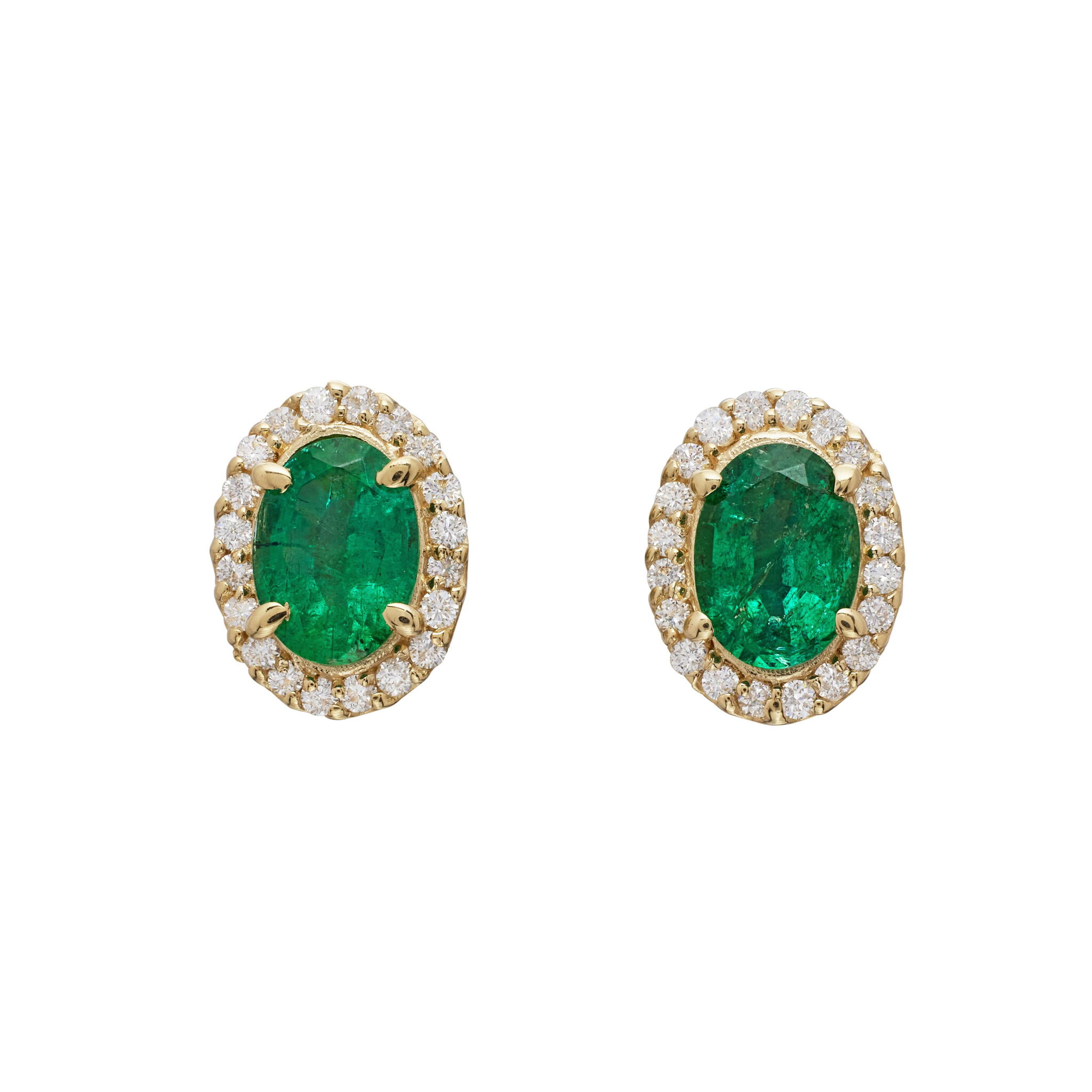 Gold, 2.05ctw Emerald and Diamond Stud Earrings — view 1