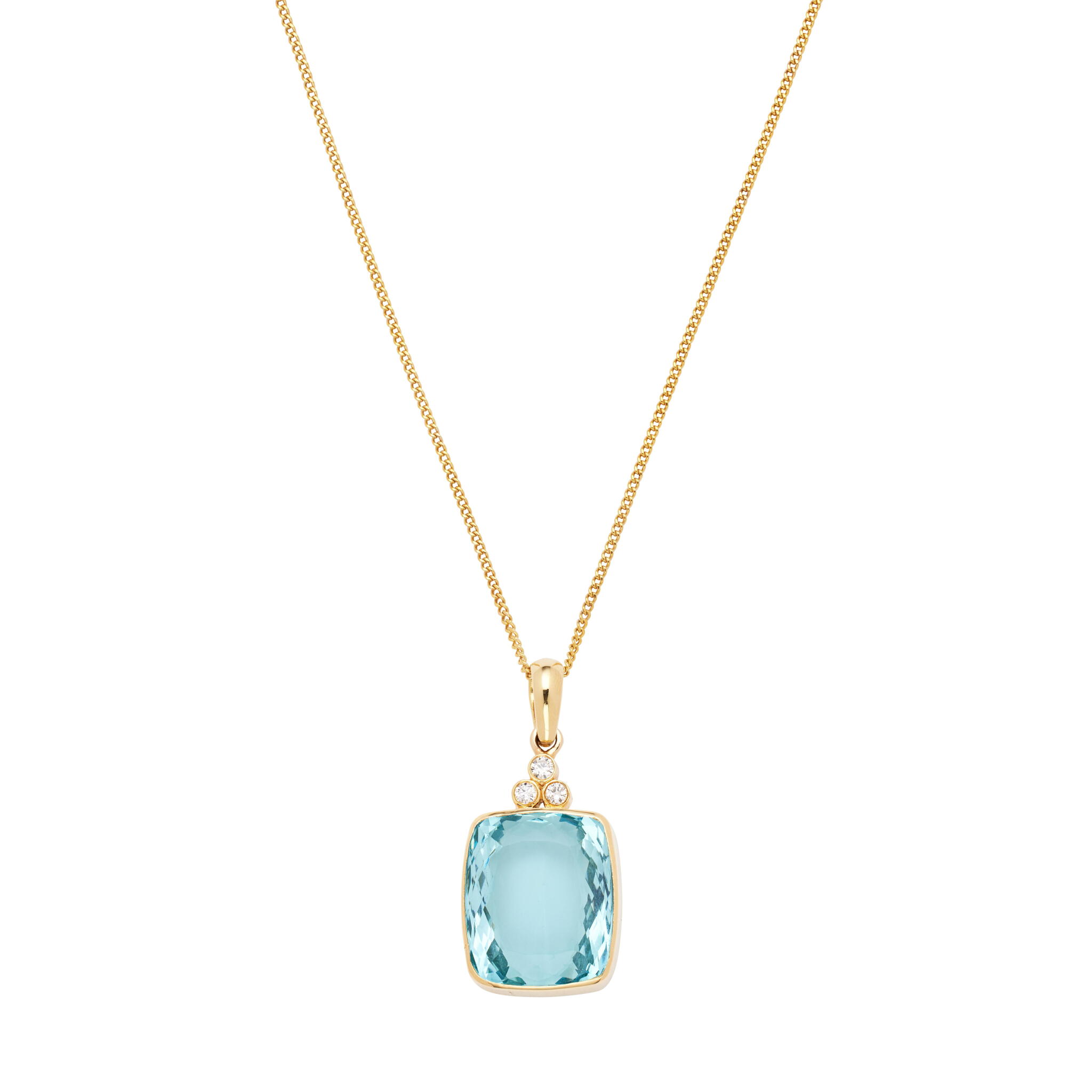 Gold, 20.00ct Aquamarine and Diamond Pendant Necklace — view 1