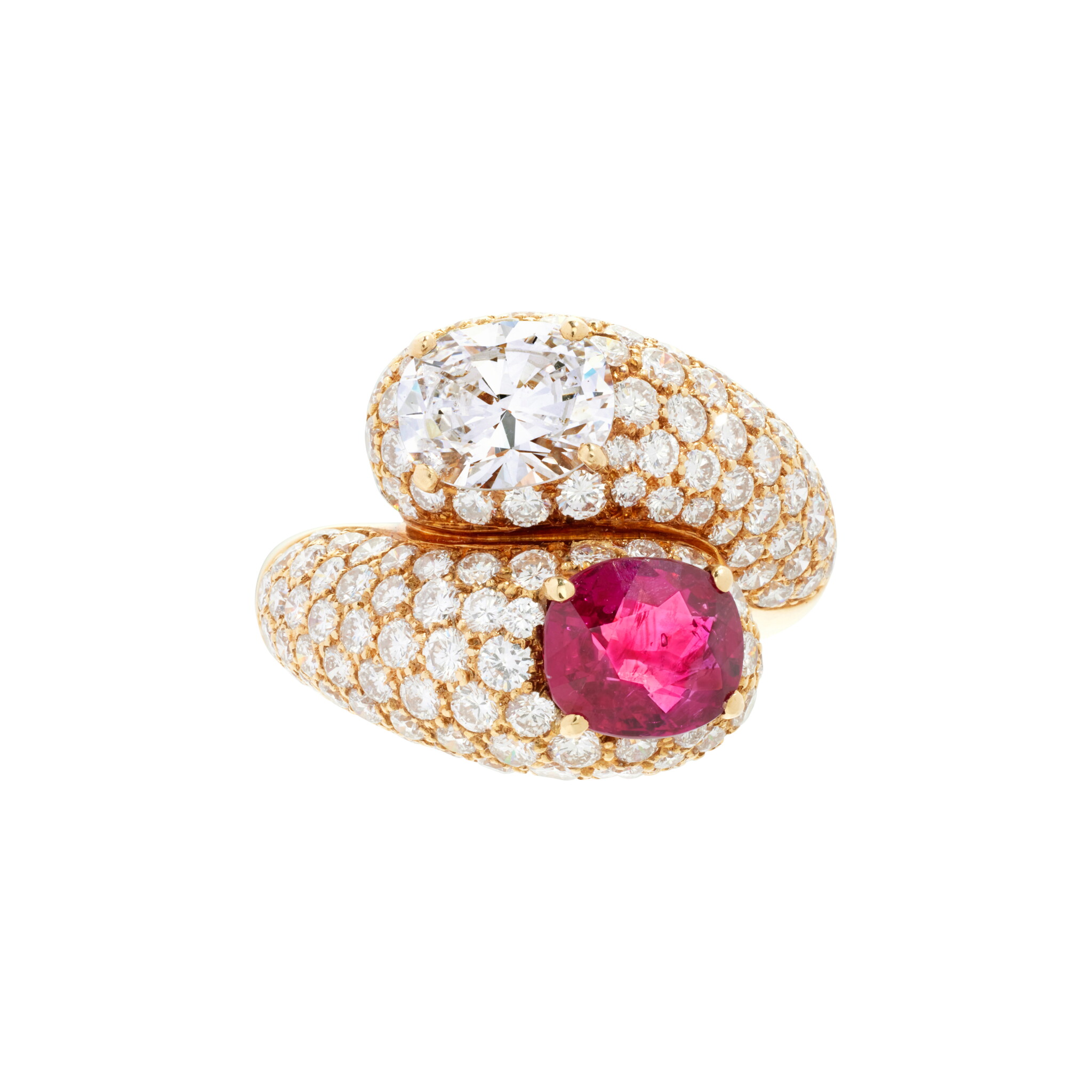 Gold, 2.35ct Burmese Ruby and 1.50ct Diamond Toi et Moi Ring — view 1