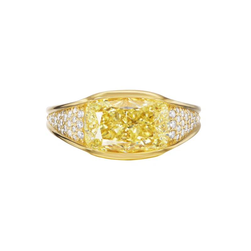 Gold, 4.11ct Cushion Cut Fancy Yellow Diamond and Diamond Ring