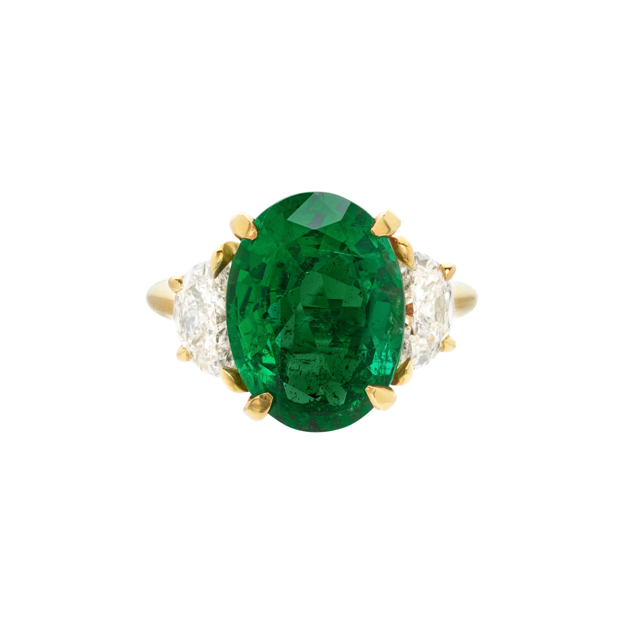 Gold, 5.05ct Zambian Emerald and Diamond Ring — view 1